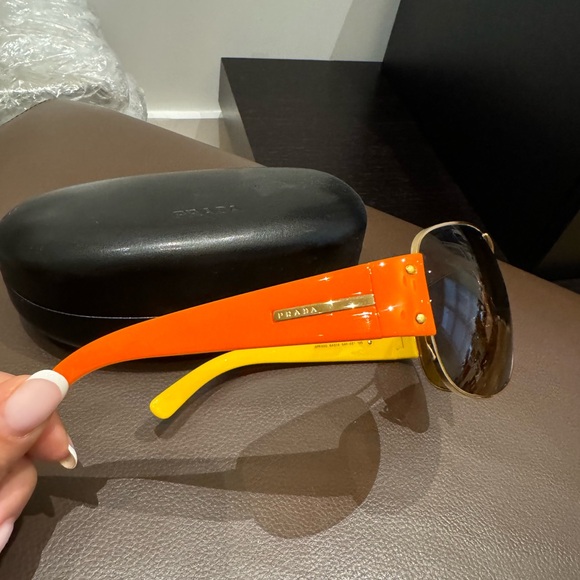 Prada Gold/Orange/Yellow SPR52G Aviator Sunglasses - Picture 11 of 13